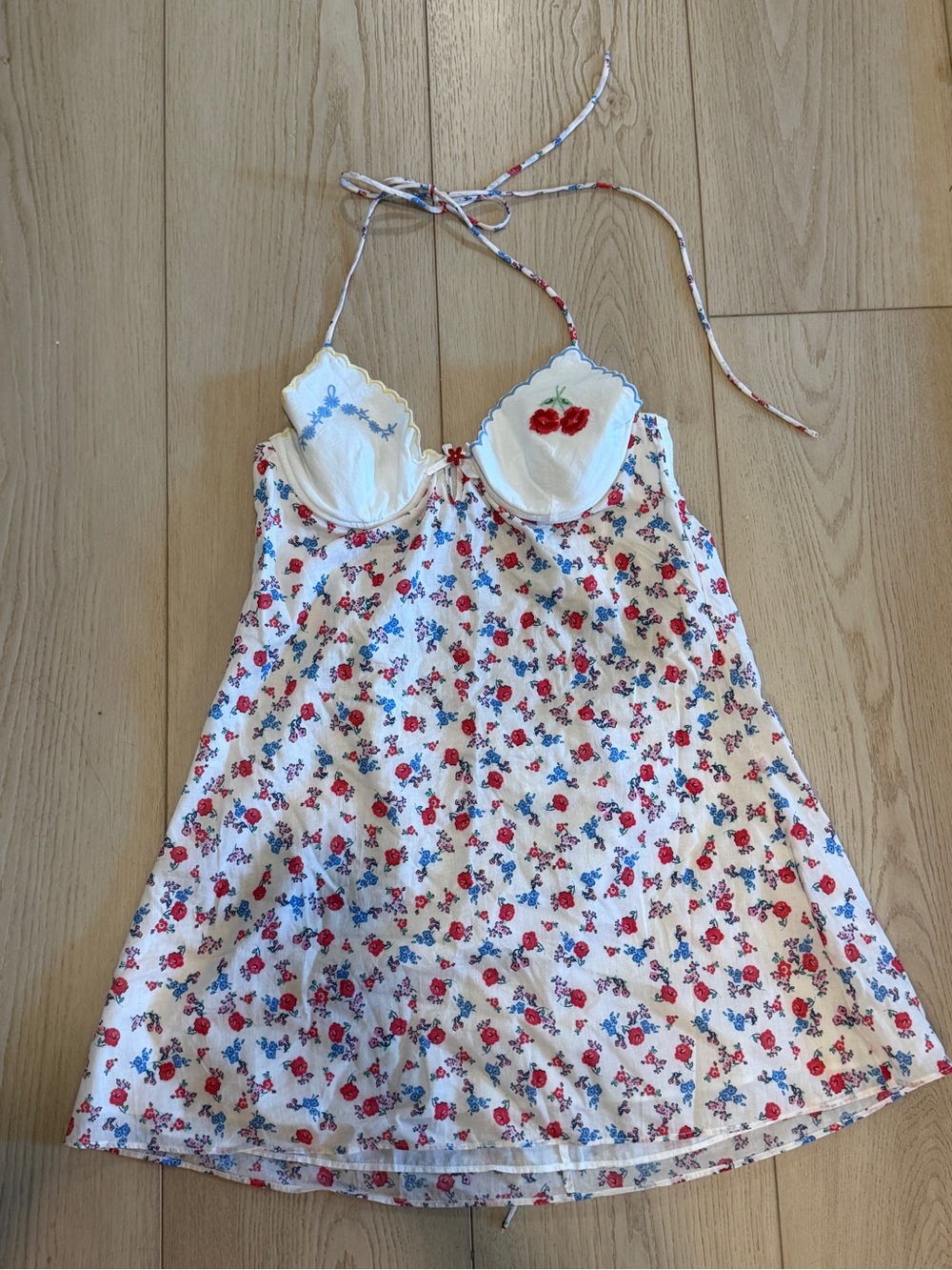 Floral Halter Chemise slip dress- White with Red & Blue Floral. New with tags!
